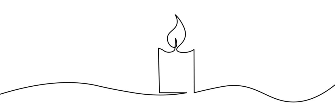 Continuous one line drawing candle. Vector illustration