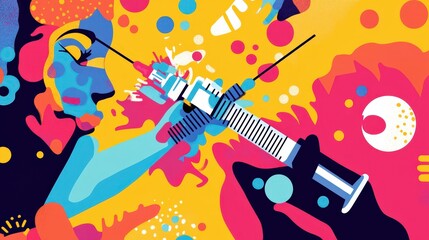 Fototapeta premium A bright, uplifting vaccination poster with bold text and an image of a needle, encouraging people to protect themselves and others through vaccination
