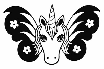 Cotton Candy Bloom Unicorn Face | Whimsical Vector Line Art Illustration