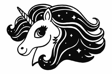 Cotton Candy Bloom Unicorn Face | Whimsical Vector Line Art Illustration