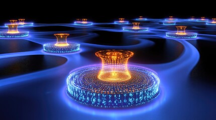 Futuristic quantum computing cloud infrastructure with interconnected nodes and glowing data streams, symbolizing distributed computing.