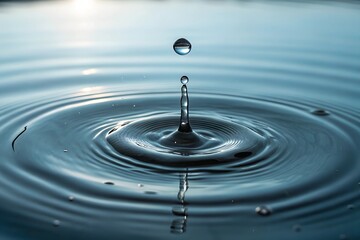 A tranquil scene of a water droplet cascading into serene pond waters with subtle ripples unfolding.