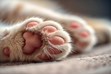 A Close-Up Exploration of a Cat's Soft Paw Pads and Adorable Fur Textures for Pet Lovers