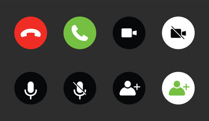 Video call interface icons design, Set of Video call icons. Collections buttons of on-line video chat app, Videoconferencing and online meeting workspace

