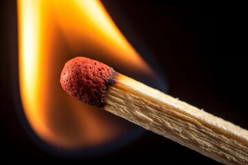 A matchstick ignites, releasing a mesmerizing dance of fiery light against a dark backdrop.