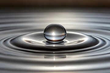 A mesmerizing water droplet pulsates above a metallic surface, creating ripples of tranquility.