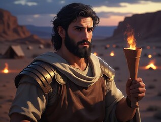 Potrait of Gideon, The Bliblical warrior and Judge From Old Testament.