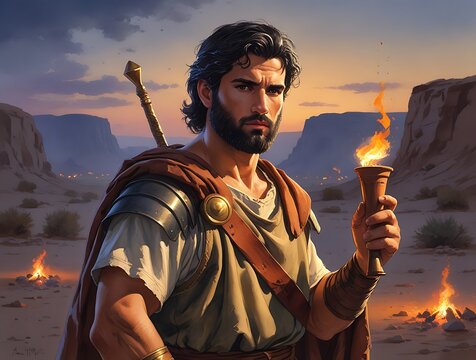 Potrait of Gideon, The Bliblical warrior and Judge From Old Testament.