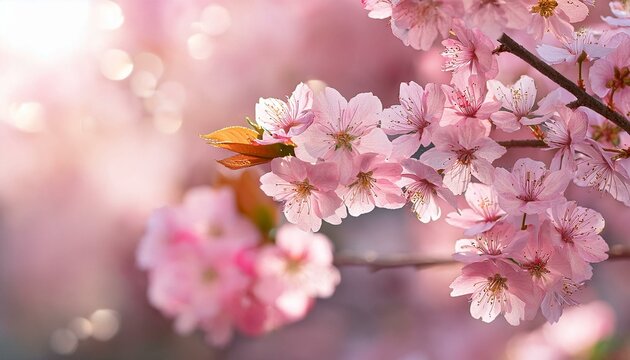 beautiful spring natural background with pink cherry blossom flowers close up macro