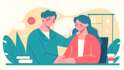 A physician reassuring a worried patient during a consultation.