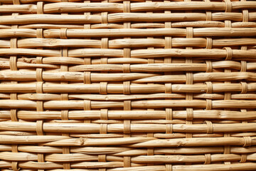 Obraz premium Pattern of woven straw, vine or rattan, beige background of natural material of cross weaving.