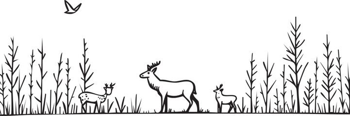 Scandinavian Forest Wildlife Scene with Animals and Birds