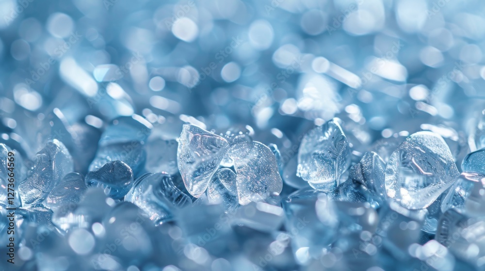 Leinwandbilder shimmering blue glass fragments are scattered across a surface, reflecting light and creating a text