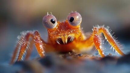Close up of bright orange crab in nature