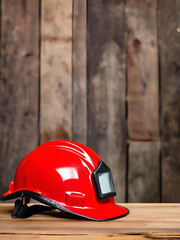 A red safety helmet, an essential tool for construction and welding protection