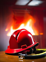 A red safety helmet, an essential tool for construction and welding protection