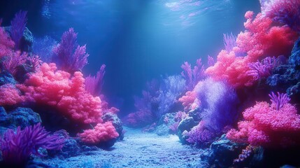 Underwater coral reef with glowing holographic AR marine life data, vibrant underwater colors, serene atmosphere, photorealistic