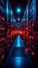 Futuristic Server Room Corridor With Glowing Lights