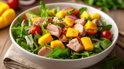 Delicious Mango Tuna Salad with Cherry Tomatoes and Greens