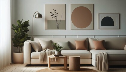 Modern Minimalist Living Room – Cozy Neutral Interior with Elegant Decor.