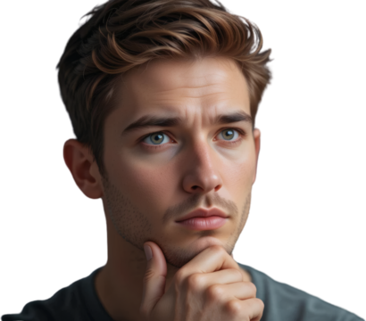 Pensive Young Man with Blonde Hair Thoughtful Expression Close Up Portrait