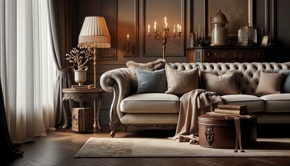 Luxurious Vintage Living Room – Classic Elegant Interior with Timeless Decor.