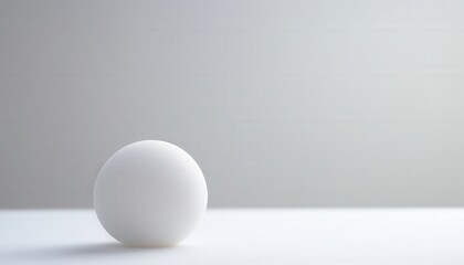 Still life of a white sphere on a white surface, in front of a blurry gray background, for presentation
