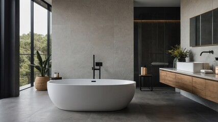 Stylish vessel sinks atop a floating counter for a refined, minimalist look