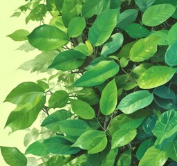 Fototapeta premium Illlustration of green environment with fresh leaves.