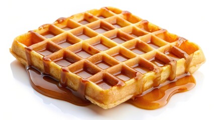 Waffle with Caramel Sauce on White Background