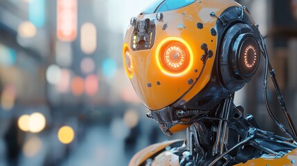 Fototapeta premium Modern Robot with Artificial Intelligence Performs High-Tech Manufacturing