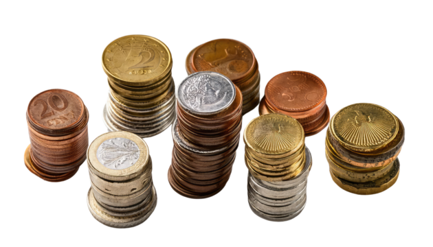stack of coins isolated on white transparent background PNG