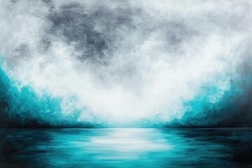 Fototapeta premium Stormy landscape reflected on a water surface. Dark clouds fill sky for a dramatic scene