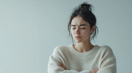 Withdrawal symptoms in a person standing with their arms crossed, eyes closed. Featuring physical and emotional exhaustion