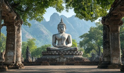Buddha statue moments of spiritual reflection, tranquility, and the pursuit of enlightenment. The setting conveys a sense of serenity and inner peace