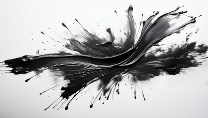 abstract black ink splash and brush stroke on white background