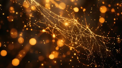 An intricate web of interconnected glowing strings 