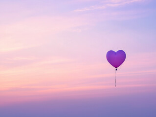 Fototapeta premium Heart-Shaped Balloon Floating Over a Serene Sunset – Soft Pink and Purple Sky