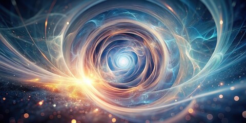 Abstract swirling nebula cosmic energy vortex with glowing particles and bright light at the center