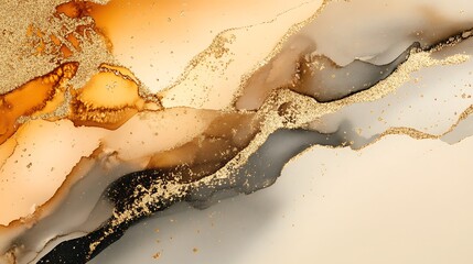 Obraz premium Abstract Gold and Brown Ink Wash Painting