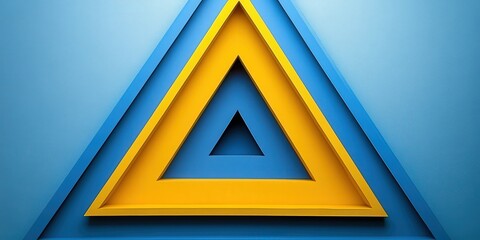 A captivating close-up of a vibrant blue and yellow triangle, centered on canvas. Its upper-left apex draws the eye, inviting intrigue through its bold colors and dynamic angle