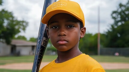 Youth baseball player posing with bat local field portrait photography outdoor close-up sportsmanship