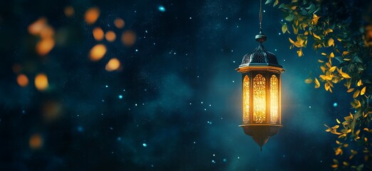 Glowing Ramadan Lantern Hanging Night Scene Festive Islam Decoration