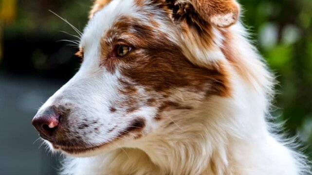 Close-up of dog turning head. Generative AI.