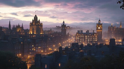 Stunning Ultra-Detailed Hyper-Realistic Edinburgh Skyline Panorama