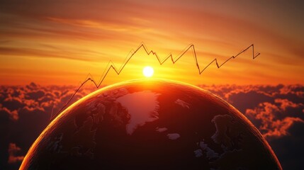 An upward-pointing graph overlaid on a spinning