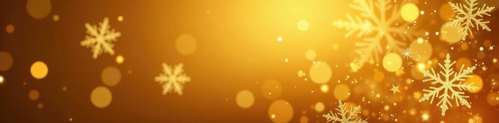 festive sparkling gold background with snowflakes, festive atmosphere, merry mood
