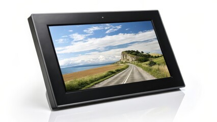 Black Tablet Display with Landscape Image