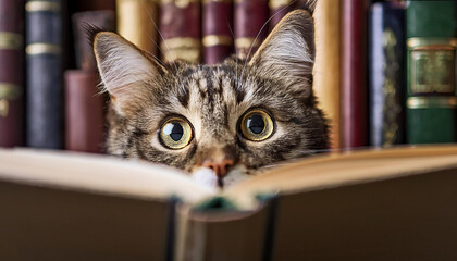 Katze hinter einem Buch