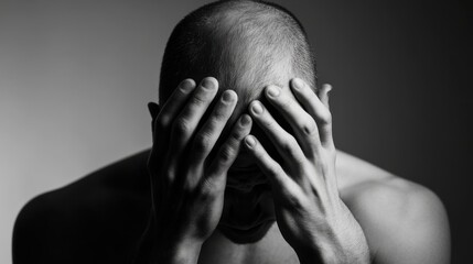 Withdrawal symptoms involve intense headaches and dizziness. A person holding their head in discomfort